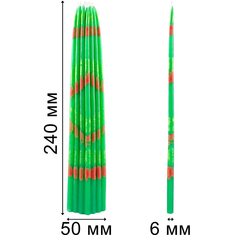 Свеча обоженная иерусалимским огнем Зеленая, 33 шт в связке