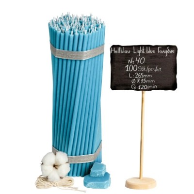 Light blue church candles made of beeswax No. 40 100 pcs.