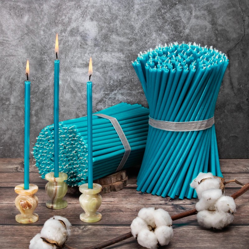 Light blue church candles made of beeswax No. 40 100 pcs.