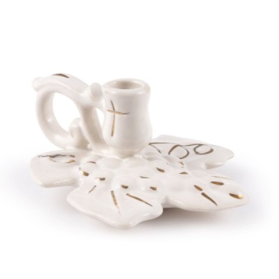 Ceramic Candle holder "Large leaf" white