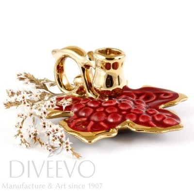 Ceramic Candle holder "Large leaf" with gold, red