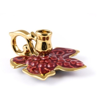 Ceramic Candle holder "Large leaf" with gold, red