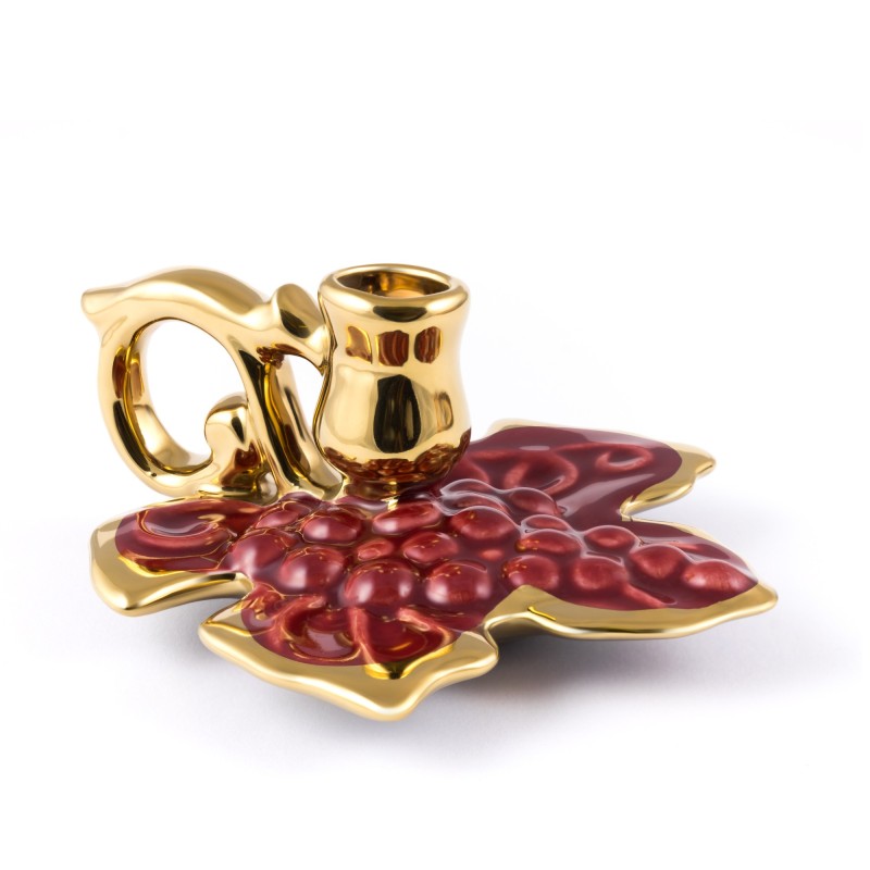 Ceramic Candle holder "Large leaf" with gold, red