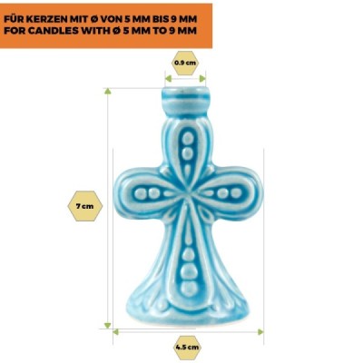 Ceramic Candle holder "Large cross" light blue