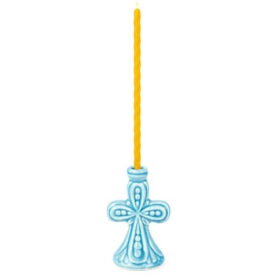 Ceramic Candle holder "Large cross" light blue