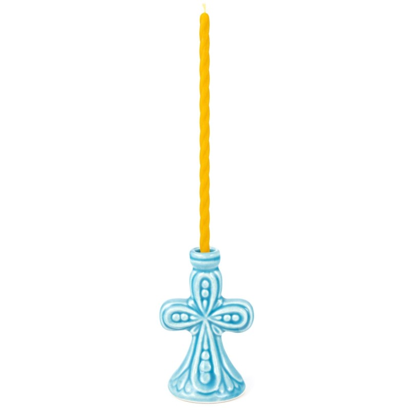 Ceramic Candle holder "Large cross" light blue