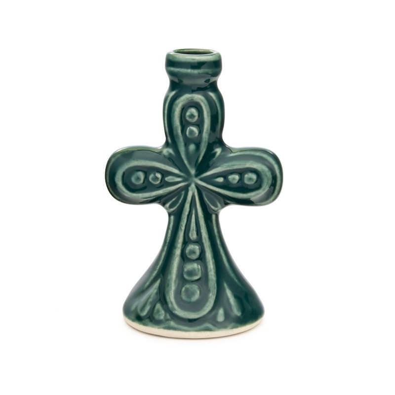 Ceramic Candle holder "Large cross" green