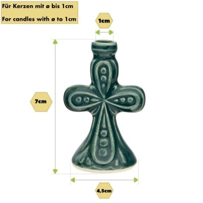 Ceramic Candle holder "Large cross" green