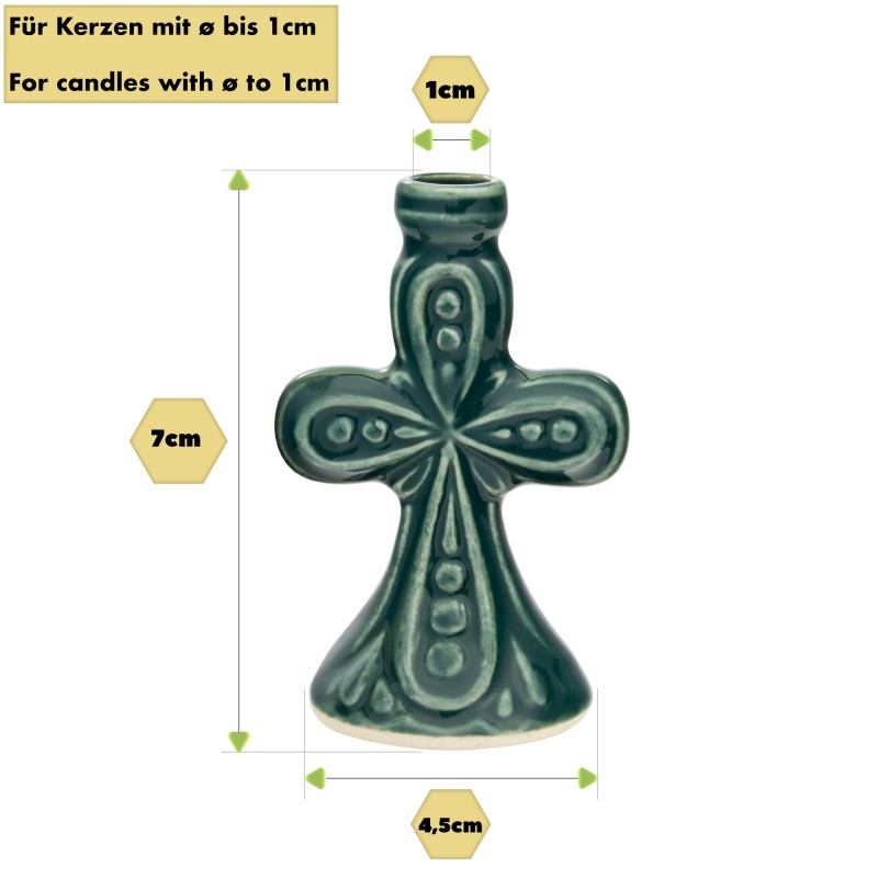 Ceramic Candle holder "Large cross" green