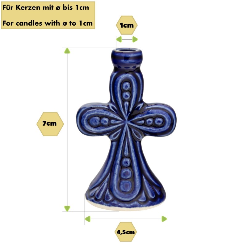 Ceramic Candle holder "Large cross" blue