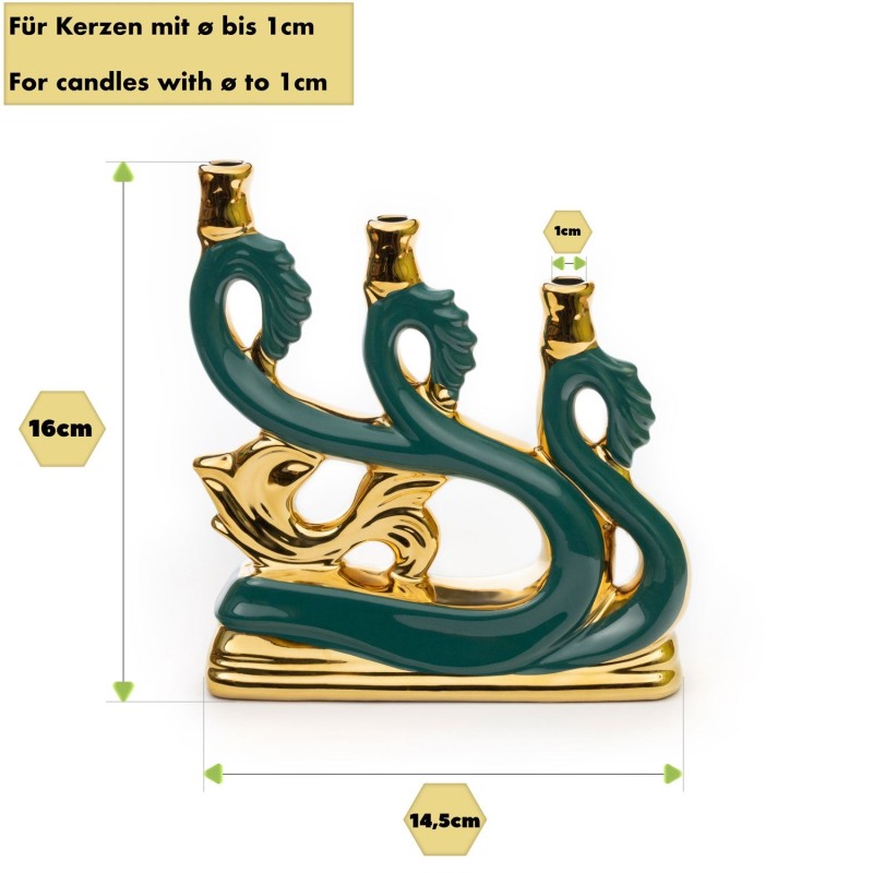Ceramic Candle holder for three candles "Wave" green