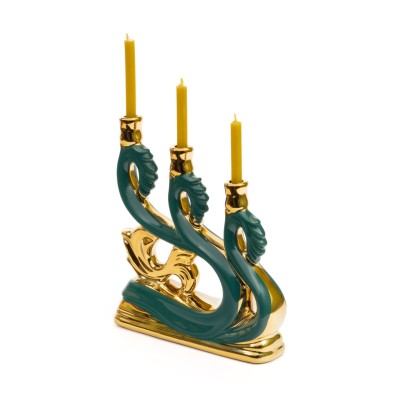Ceramic Candle holder for three candles "Wave" green