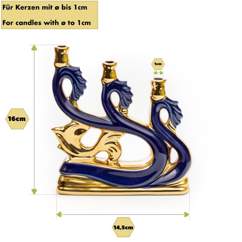 Ceramic Candle holder for three candles "Wave" blue