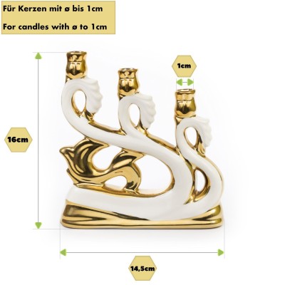 Ceramic Candle holder for three candles "Wave" with gold, white