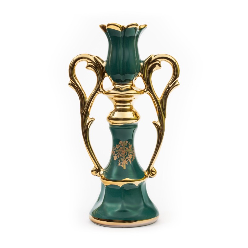 Ceramic Candle holder with 2 handles "Lotus" green