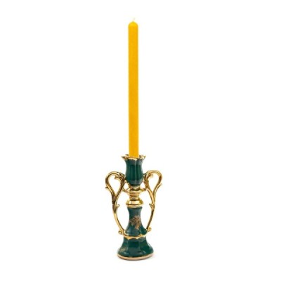 Ceramic Candle holder with 2 handles "Lotus" green