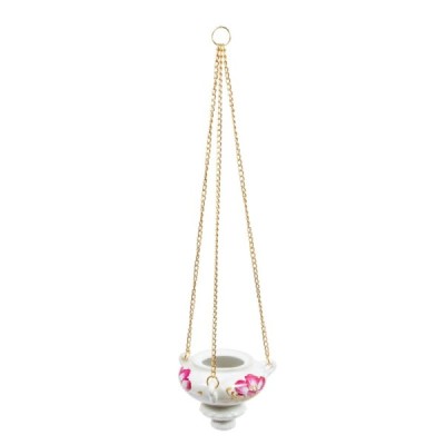 Ceramic hanging Oil lamp on a chain, pink flower