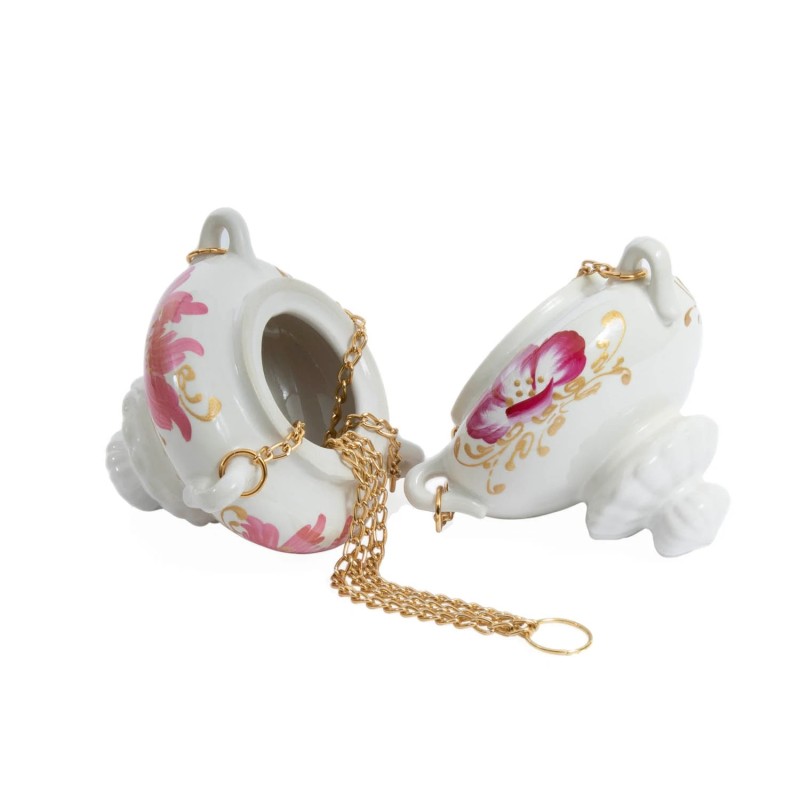 Ceramic hanging Oil lamp on a chain, pink flower