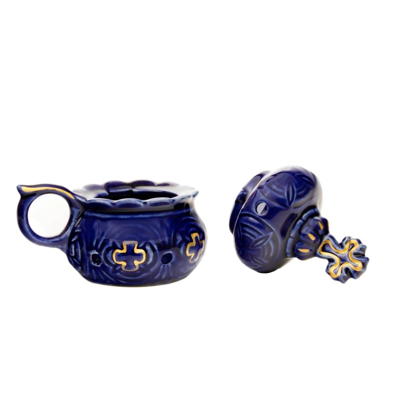 Handmade small censer for home use, blue