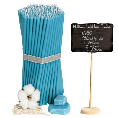 Light blue church candles made of beeswax No. 60 150 pcs.