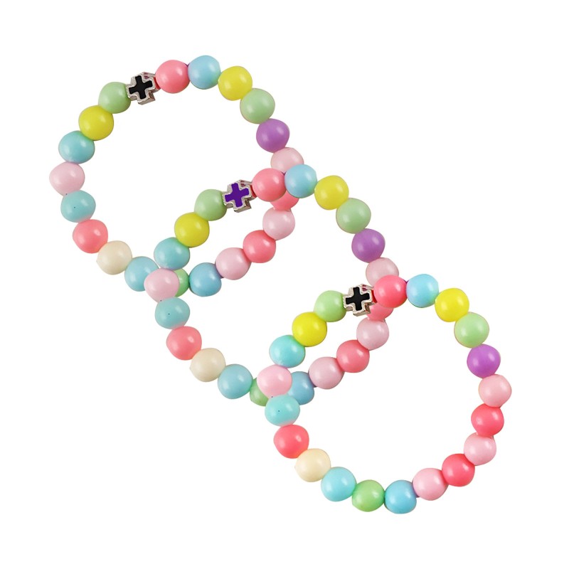 Браслет "Детский", цветные бусинки, с крестиком