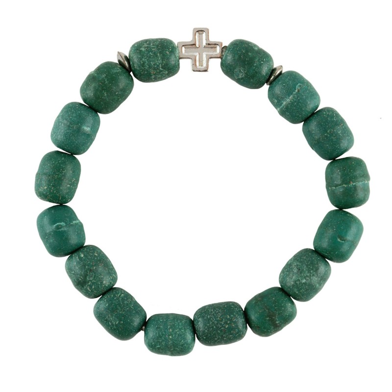 Браслет из ладанного дерева с металлическим крестиком, зеленый