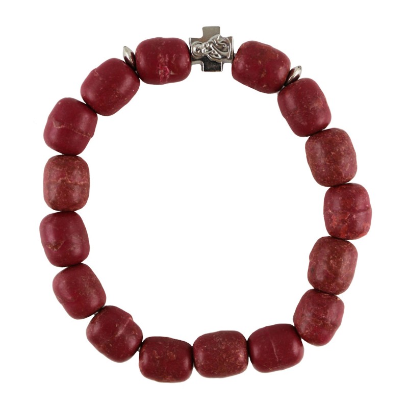 Браслет из ладанного дерева с металлическим крестиком, красный
