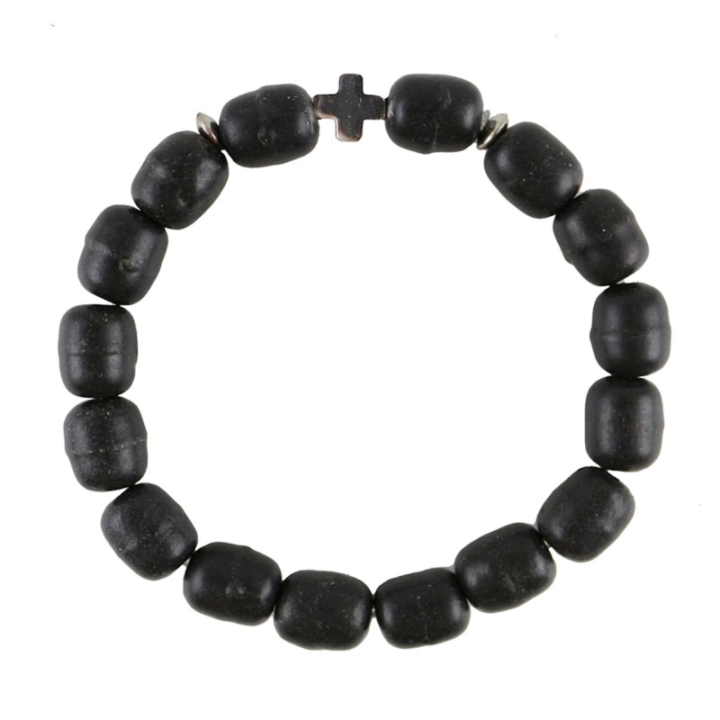 Браслет из ладанного дерева с металлическим крестиком, черный