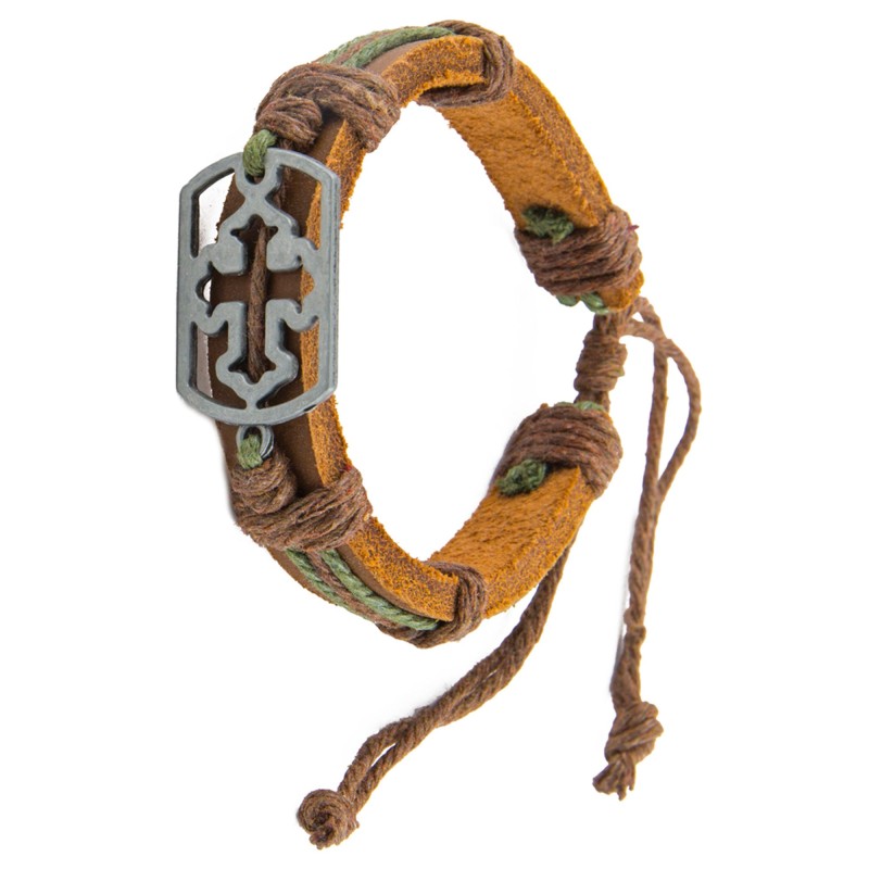 Браслет кожаный, металлический крест