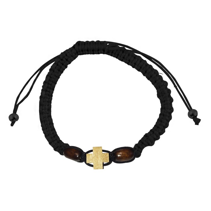 Браслет с молитвой "Псалом 90", ручное плетение, крест дерево, чёрный