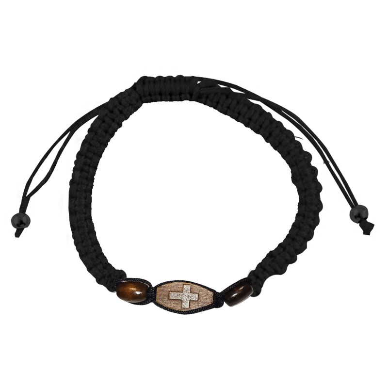 Браслет с молитвой "Псалом 90", ручное плетение, овал крест дерево, чёрный