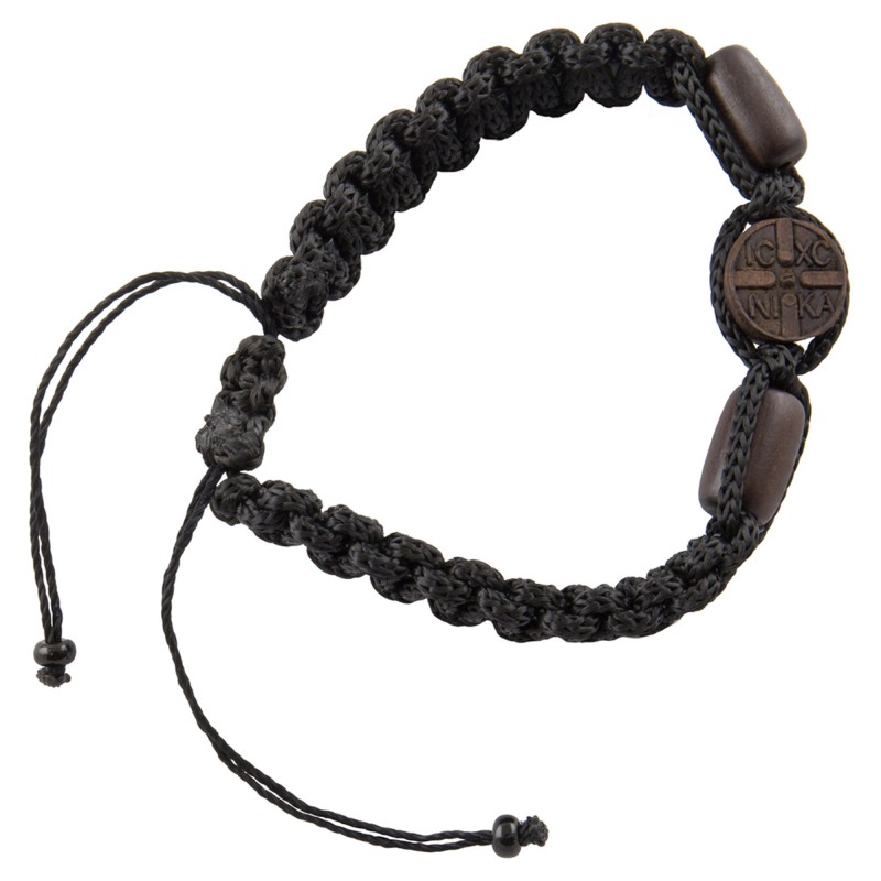 Браслет с молитвой "Псалом 90", ручное плетение, самшит, чёрный