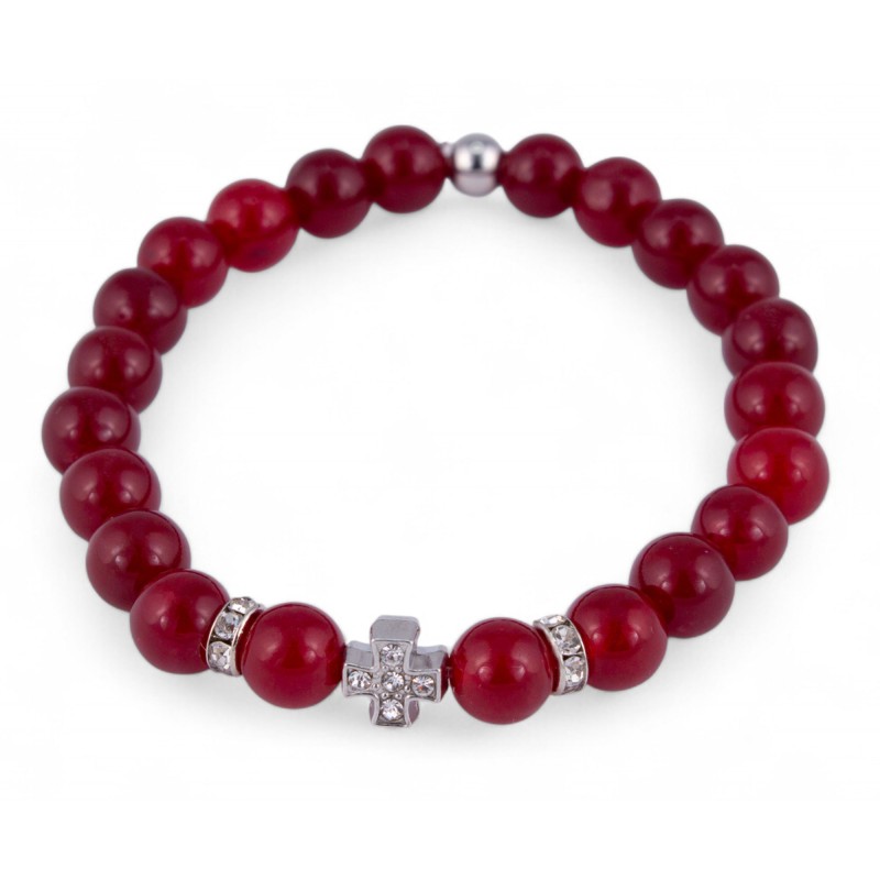 Браслет Жадеит рубиновый крест