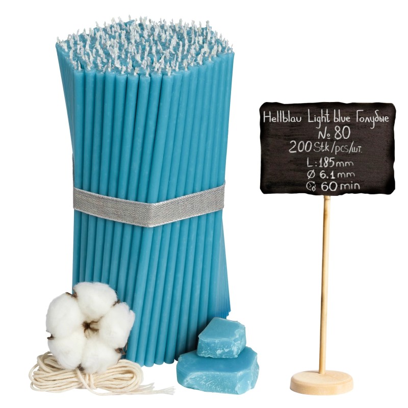 Light blue church candles made of beeswax No. 80 200 pcs.