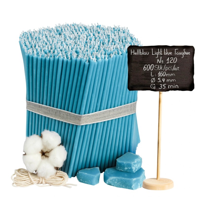 Light blue church candles made of beeswax No. 120