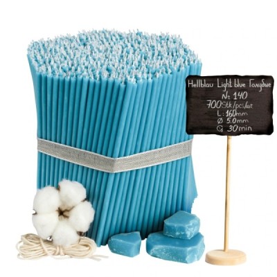 Light blue church candles made of beeswax No. 140