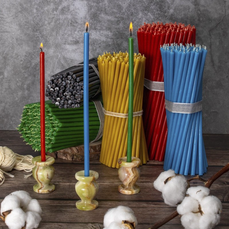 100 pcs Coloured bundle of beeswax candles 5 colours N140: yellow, green, red, blue, black