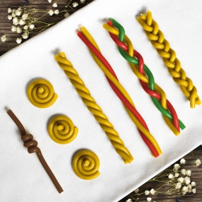 150 pcs Coloured bundle of beeswax candles 3 colours N80: yellow, green, red