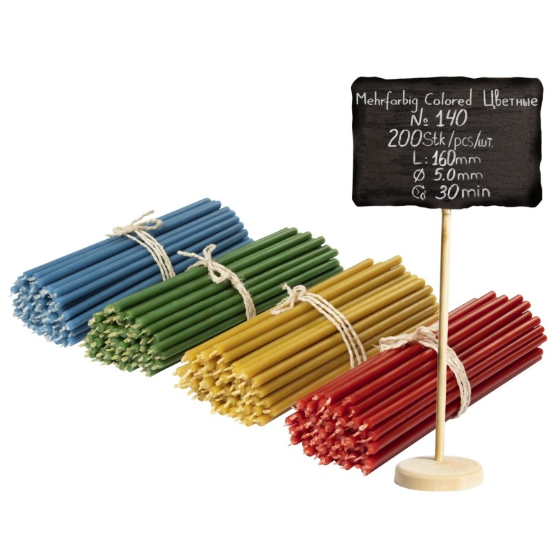 200 pcs Coloured bundle of beeswax candles 4 colours N140: yellow, green, red, blue