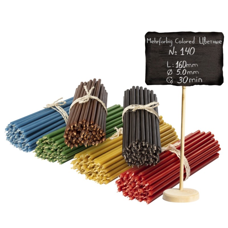 300 pcs Coloured bundle of beeswax candles 6 colours N140: yellow, green, red, blue, black, brown