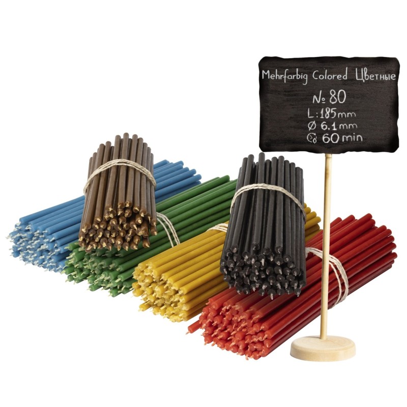 300 pcs Coloured bundle of beeswax candles 6 colours N80: yellow, green, red, blue, black, brown