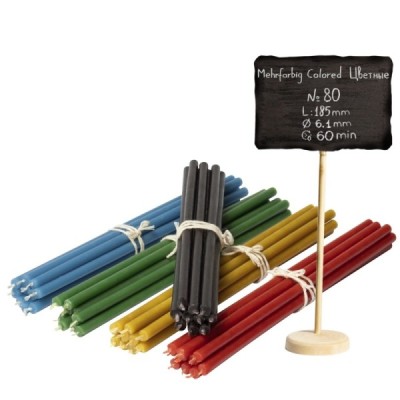 50 pcs Coloured bundle of beeswax candles 5 colours N80: yellow, green, red, blue, black