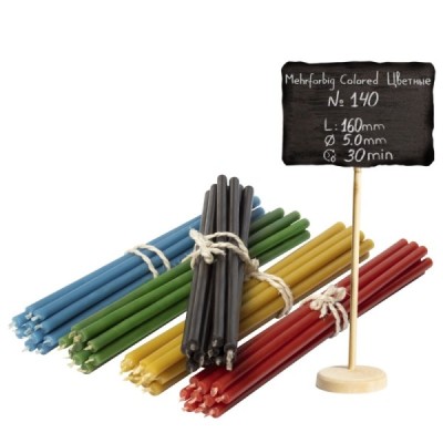 50 pcs Coloured bundle of beeswax candles 5 colours N140: yellow, green, red, blue, black