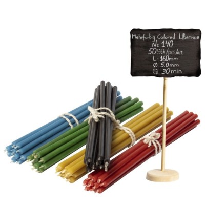 50 pcs Coloured bundle of beeswax candles 5 colours N140: yellow, green, red, blue, black